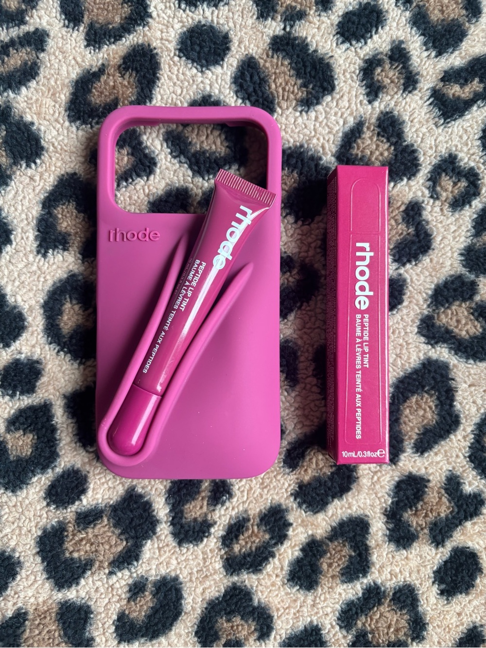 RHODE Magenta Silicone Phone Case with Matching Tinted Lip Tube